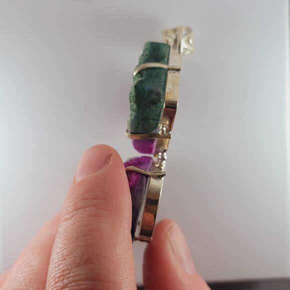 Sterling Silver Rainbow Drusy Pendant Raw Slice Gem Crystal Quartz 2.5" - Picture 5 of 10